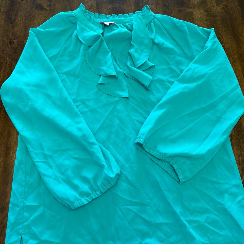 Women’s Lily Pulitzer Turquoise Ruffle Blouse medium